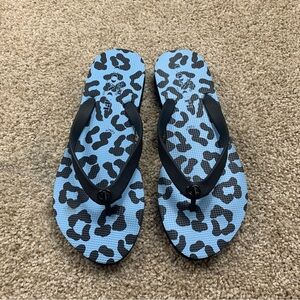 Coach Women’s Flip Flops Blue Leopard Print Thong Sandals Size 8